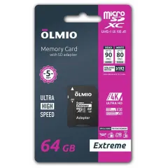 Карта micro-SD 64 GB Olmio Еxtreme UHS-I U3 V30 A1 + адаптер