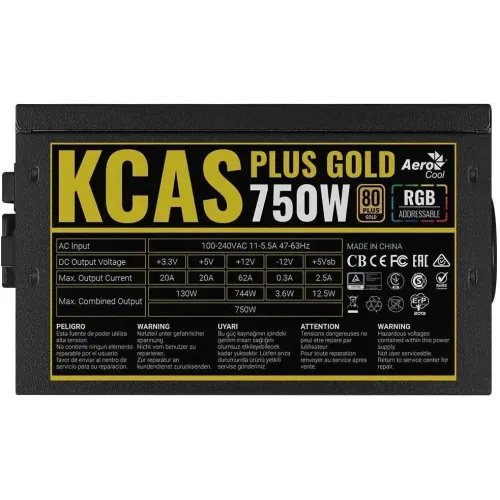 Блок питания Aerocool ATX KCAS PLUS GOLD 750W RGB 80+ gold