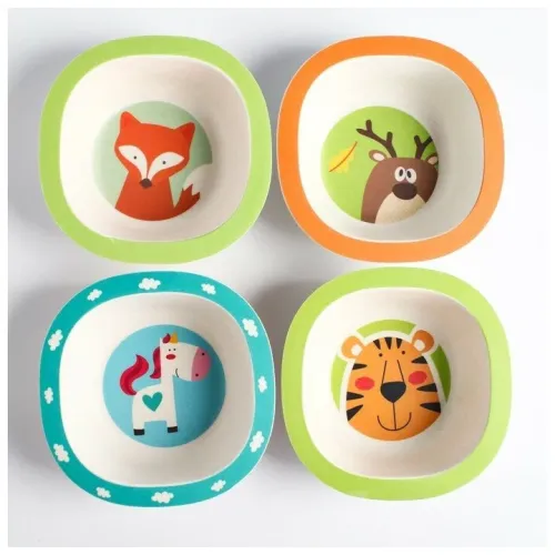 Тарелка детская из бамбука NN «Зверюшки», 250 мл, 14х14х4 см, микс (4591213)