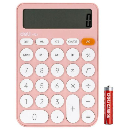 Калькулятор Deli EM124PINK розовый 12-разр.