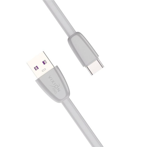 Кабель USB 2.0 A вилка - Type C 1 м Vixion VX-12c PRO плоский силиконовый серый