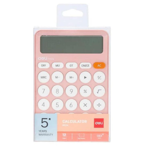 Калькулятор Deli EM124PINK розовый 12-разр.