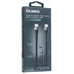 Кабель USB 3.0 Type C - Type C 1.2 м 3A Olmio 60W PD BOLT черный