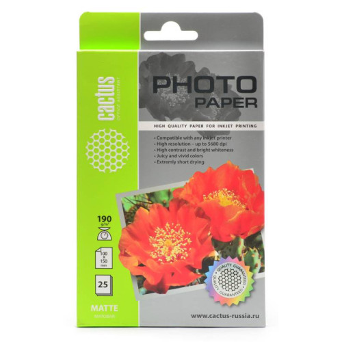 Бумага Cactus 10x15 CS-MA619025 190г/м2/25л./белый матовое для струйной печати