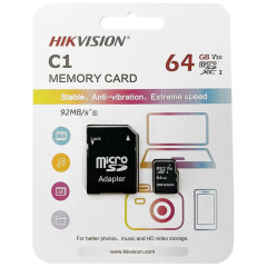 Карта micro-SD 64 GB Hikvision Class10 HS-TF-C1(STD)/64G/Adapter + adapter
