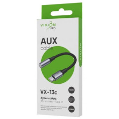 Кабель Type-C - AUX Jack 3.5mm Vixion VX-13c 0.1m PRO темно-серый