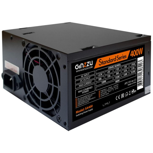 Блок питания Ginzzu SA400 ATX, 8cm fan, 20+4pin +4Pin, 2*SATA, 2*IDE Черный