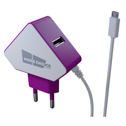СЗУ More choice 2USB 1.5A белый-фиолетовый + кабель microUSB