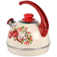 Чайник со свистком Рубин Цветущий гранат, эмаль, слоновая кость, 3,5 л. (ТМ04/35/04/37/H13)(430217)