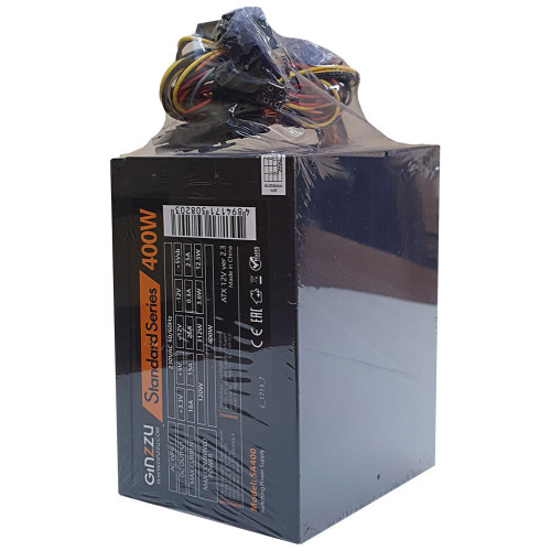 Блок питания Ginzzu SA400 ATX, 8cm fan, 20+4pin +4Pin, 2*SATA, 2*IDE Черный