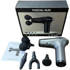 Массажер перкуссионный Fascial Gun HB-011, двойной, серый