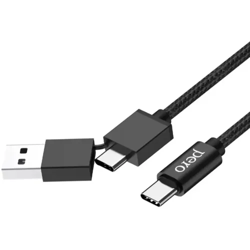 Кабель USB 3.0 A вилка - Type C 1+ USB-C 1 м Pero DC-07 черный (*2)