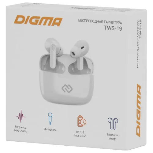 Гарнитура Bluetooth Digma TWS-19 белый