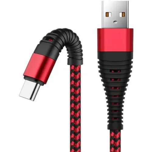Кабель USB 2.0 A вилка - Type C 1 м Borasco 3А Fishbone усиленный красный