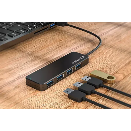 Коммутатор USB 2.0 HARPER HUB-04P Black 