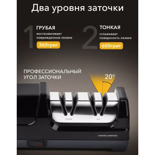 Точилка для ножей электрическая Inhouse IKSH-2401B, черная