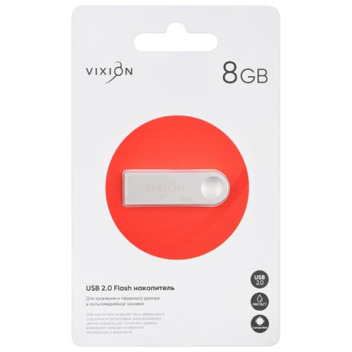 Карта USB2.0 8 GB Vixion Zink Alloy металлик