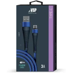 Кабель USB 2.0 A вилка - Type C 1 м Borasco 3А Fishbone усиленный темно-синий