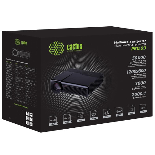 Проектор Cactus CS-PRO.09B.WXGA-W LCD 3000Lm LS (1280x720) 2000:1 