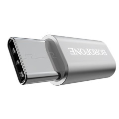 Переходник microUSB to Type-C Borofone BV4 серебро