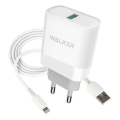 СЗУ WALKER 3А WH-35, 3А, 15Вт, USB, поддержка QC, + кабель Lightning, белое