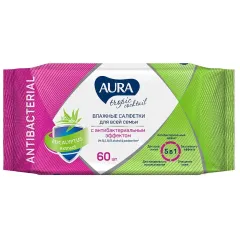 Салфетки влажн. AURA Тропический коктейль, антибактериальные, 60 шт.(477859)