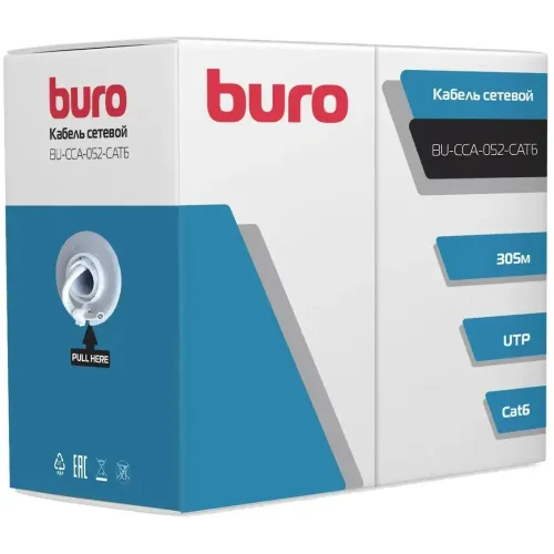 Кабель витая пара UTP Buro BU-CCA-052-CAT6 4 пары cat6 solid 0.52мм CCA 305м серый