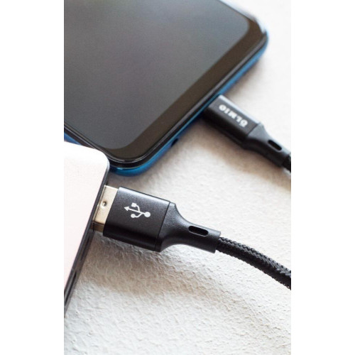 Кабель USB 2.0 A вилка - Type C 1.2 м Olmio 3А Basic текстильный черный