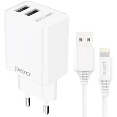 СЗУ Pero TC02 2.1A  + кабель Lightning 8-pin белый (*7)