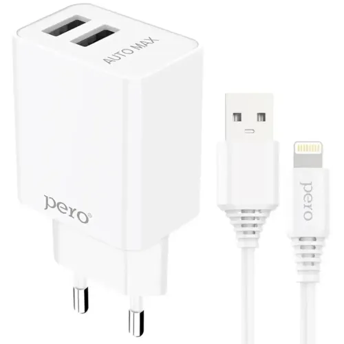 СЗУ Pero TC02 2.1A  + кабель Lightning 8-pin белый (*7)