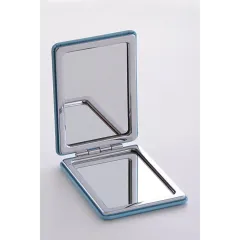 Зеркальце косметическое складное, экокожа, прямоугол., голубое