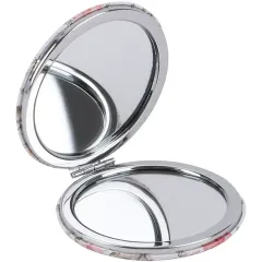Зеркальце косметическое складное, Цветы , круглое., металл/стекло, серебро/белый/розовый