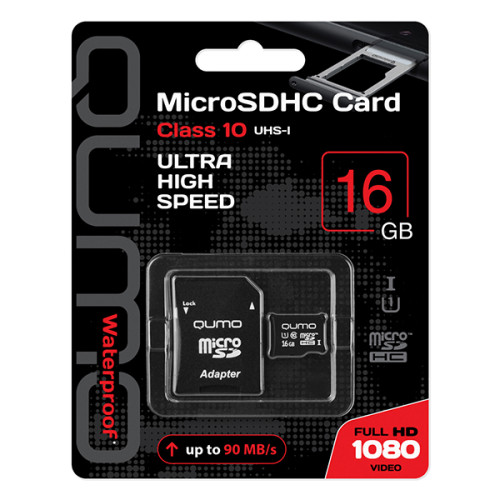 Карта micro-SD 16 GB QUMO QM16GMICSDHC10U1 Class10 UHS-I+ адаптер