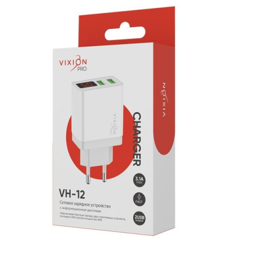 СЗУ Vixion VH-12 3.1A Smart IC с дисплеем PRO белый