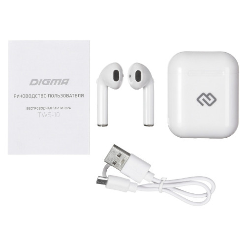 Гарнитура Bluetooth Digma TWS-10 белый
