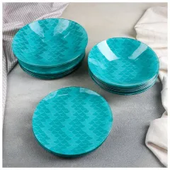 Набор столовый Доляна «Сирена», стекло, бирюзовый, 19 пр.(4540999)