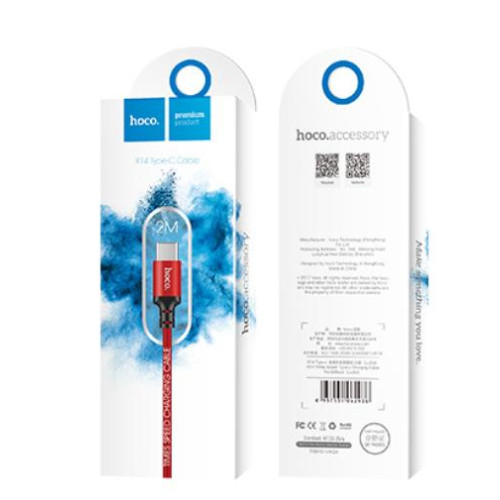 Кабель USB 2.0 A вилка - Type C 2 м HOCO X14 Red Black