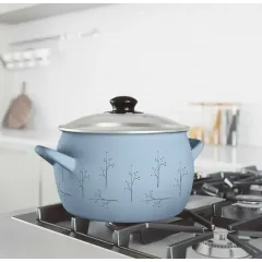Кастрюля Home Флёр, эмаль, индукция, голубая, 4,2 л