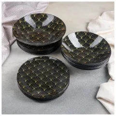 Набор столовый Доляна «Золотое перо», стекло, черный/золотой, 19 пр.(4541003)