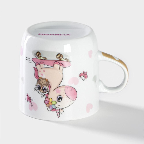 Кружка детская, 230 мл., керамика, ДОЛЯНА «Совёнок и единорог», белый (5034610)