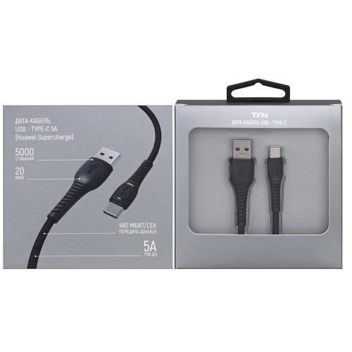 Кабель USB 2.0 A вилка - Type C 1 м TFN-CUSBCUSB5A1MBK черный