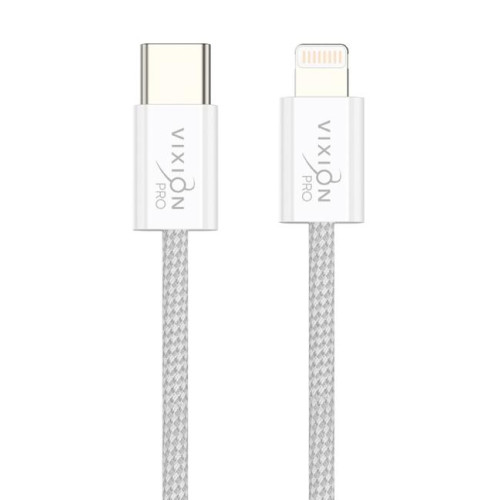 Кабель USB 3.0 Type C - 8pin 1 м Vixion PD VX-06i PRO 2.4A 20W нейлоновый белый