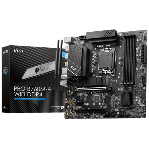 М/П SOC-1700 MSI PRO B760M-A WIFI DDR4 Intel B760 4xDDR4 mATX AC`97 8ch(7.1) 2.5Gg+HDM