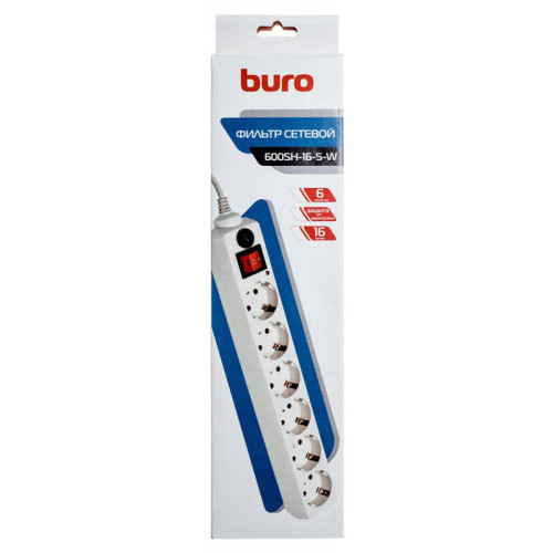Фильтр сетевой Buro 600SH-16-5-W 5м (6 розеток) белый