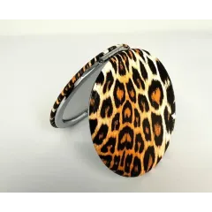Зеркальце косметическое складное, Ягуар, круглое., желтый/черный/коричневый