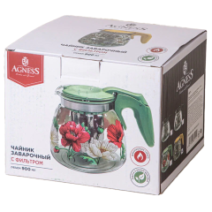 Чайник заварочный, 900 мл, стекло AGNESS, 885-111, ВАСИЛЬКИ