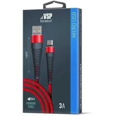 Кабель USB 2.0 A вилка - microUSB 1 м Borasco 3А Fishbone усиленный красный