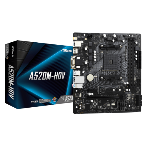 М/П SOC-AM4 Asrock A520M-HDV Soc-AM4 AMD A520 2xDDR4 mATX