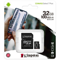 Карта micro-SD 32 GB Kingston Class10 Canvas Select Plus+адаптер