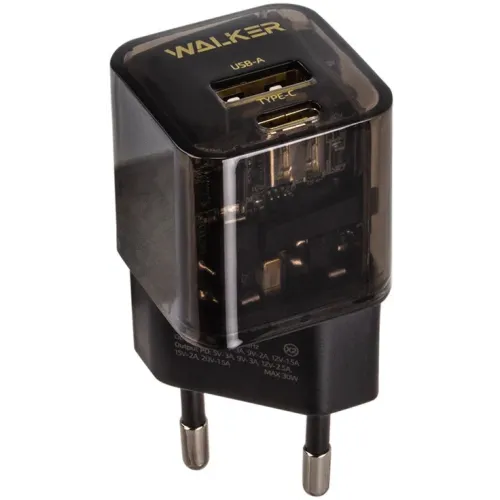 СЗУ WALKER 3А WH-61 GaN 30Вт, USB/Type-C, поддержка QC+PD, + кабель Type-C